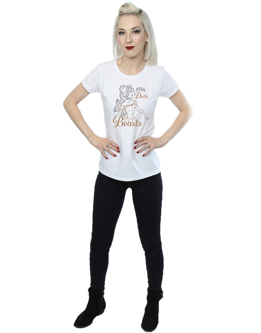White - Close up - Beauty And The Beast Womens-Ladies I Only Date Beasts Belle Cotton T-Shirt