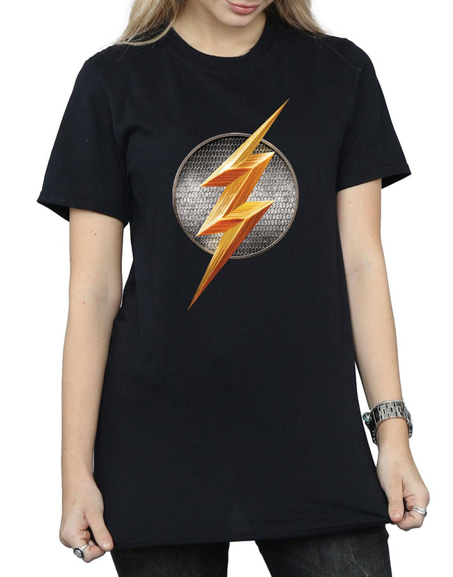 Black - Side - Flash Womens-Ladies Logo Cotton Boyfriend T-Shirt