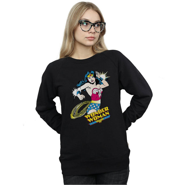 Black - Back - Wonder Woman Womens-Ladies Lasso Cotton Sweatshirt