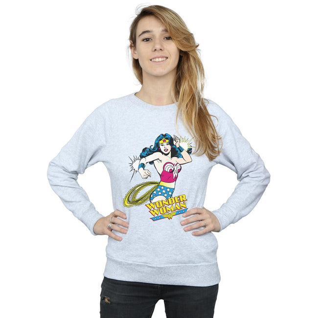 Heather Grey - Back - Wonder Woman Womens-Ladies Lasso Cotton Sweatshirt