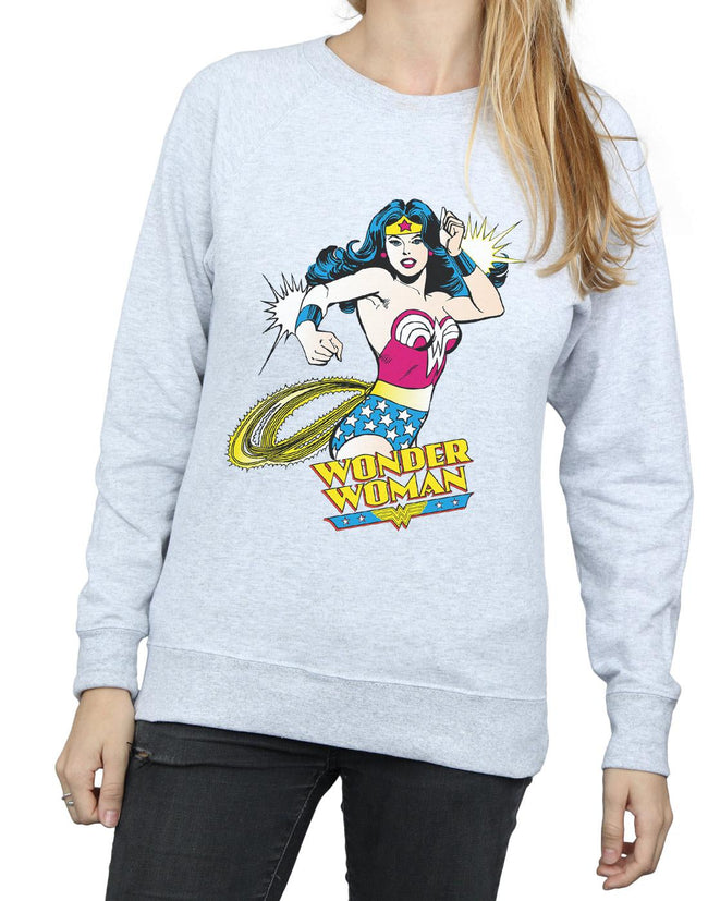 Heather Grey - Side - Wonder Woman Womens-Ladies Lasso Cotton Sweatshirt