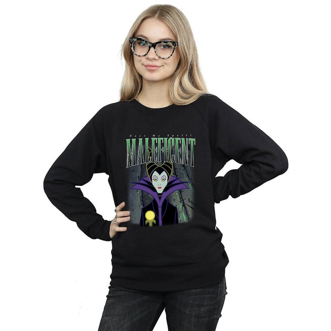 Black - Back - Sleeping Beauty Womens-Ladies Maleficent Montage Cotton Sweatshirt