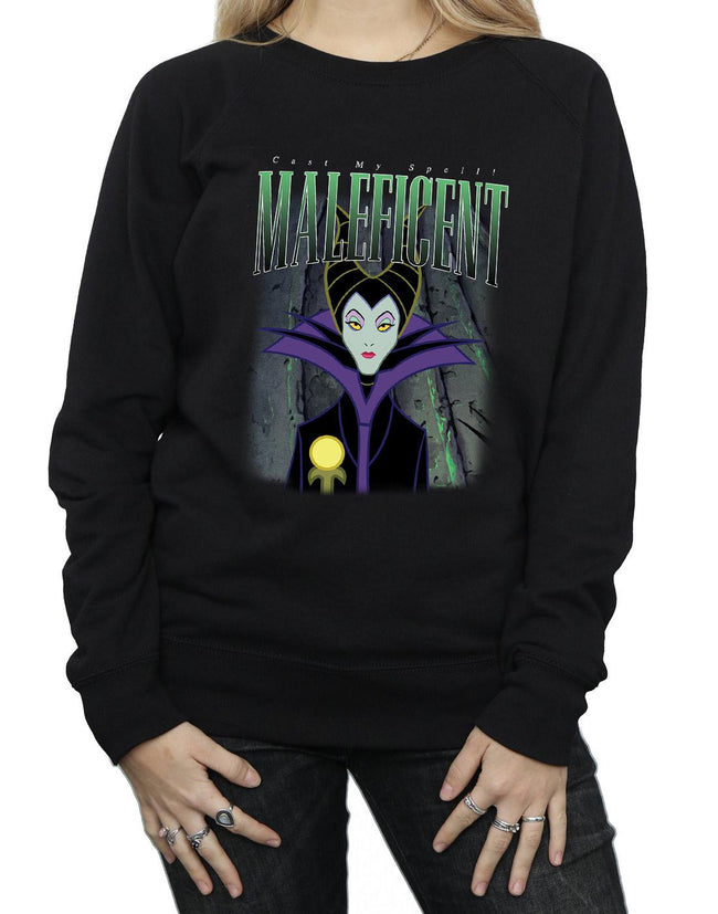 Black - Pack Shot - Sleeping Beauty Womens-Ladies Maleficent Montage Cotton Sweatshirt