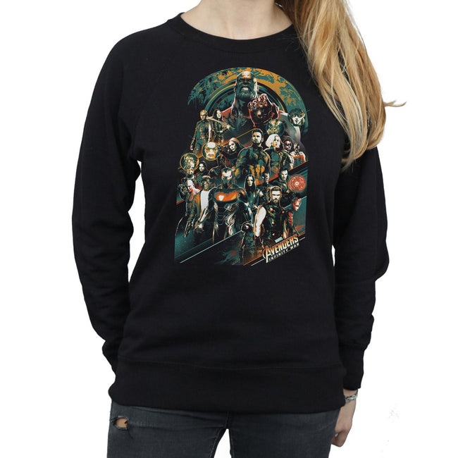 Black - Side - Avengers Infinity War Womens-Ladies Team Cotton Sweatshirt