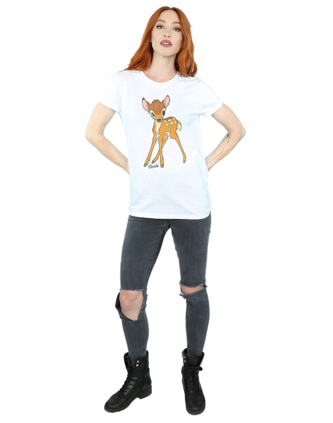 White - Close up - Bambi Womens-Ladies Cotton Boyfriend T-Shirt
