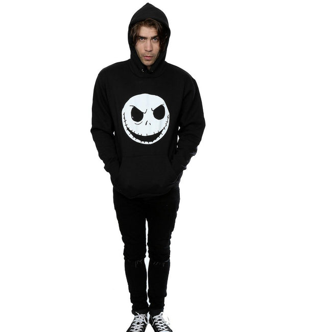 Black - Side - Nightmare Before Christmas Mens Jack Skellington Face Cotton Hoodie