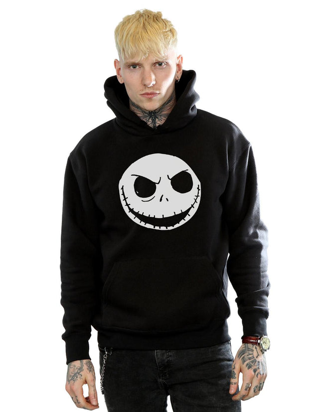 Black - Lifestyle - Nightmare Before Christmas Mens Jack Skellington Face Cotton Hoodie