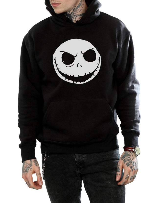 Black - Pack Shot - Nightmare Before Christmas Mens Jack Skellington Face Cotton Hoodie