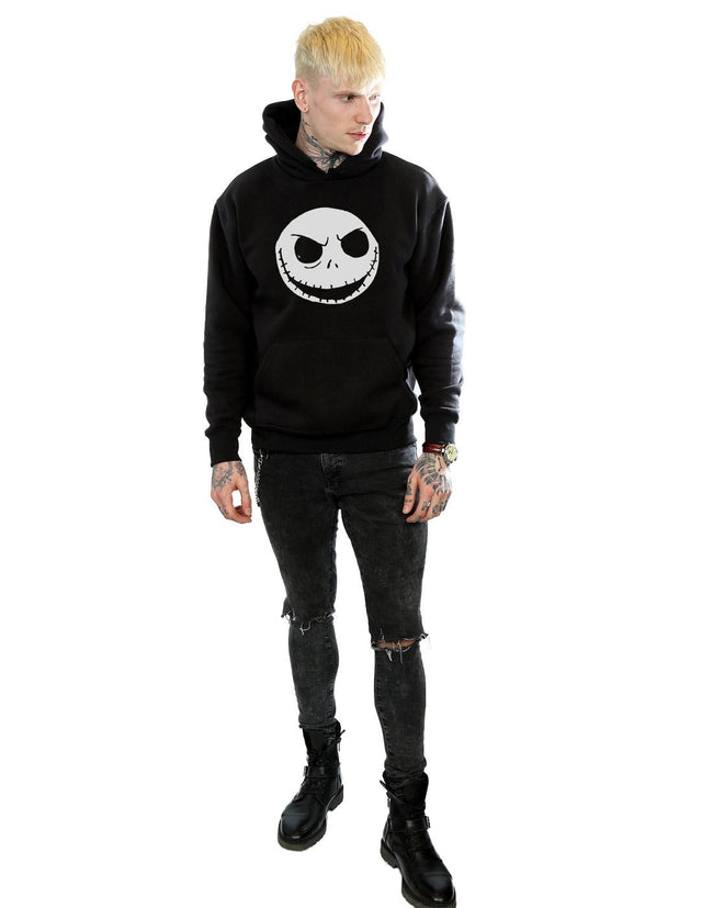 Black - Close up - Nightmare Before Christmas Mens Jack Skellington Face Cotton Hoodie