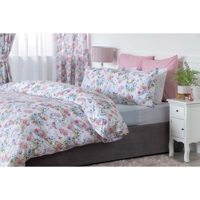 White-Pink-Blue - Back - Belledorm Secret Garden Floral Duvet Cover Set
