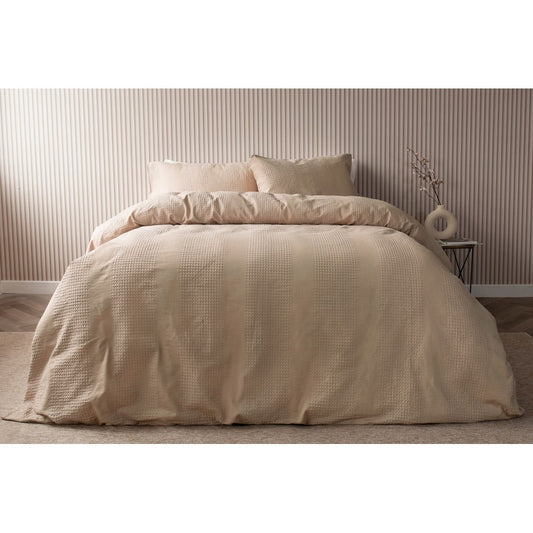 Latte - Front - Belledorm Waffle Stripe Duvet Cover Set
