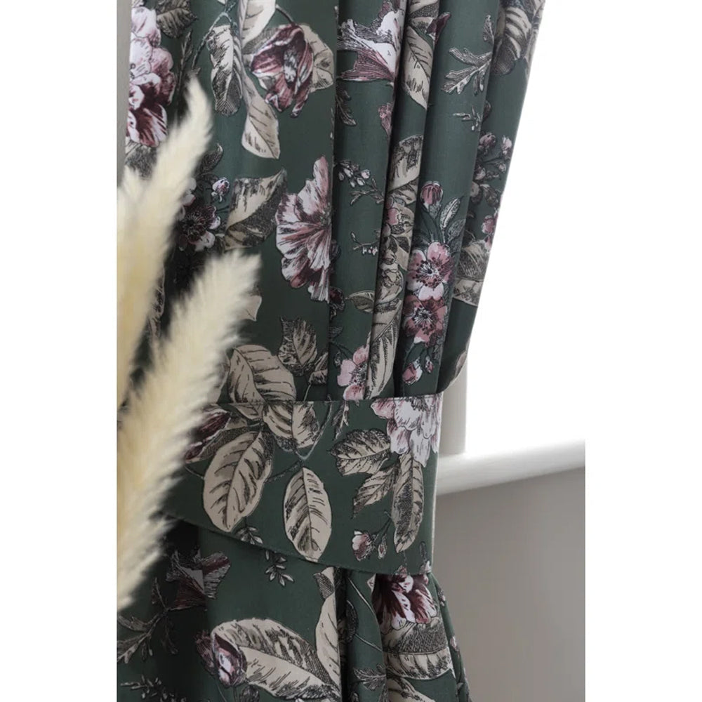 Bottle Green - Back - Belledorm Aiyla Pencil Pleat Curtains (Pack Of 2)