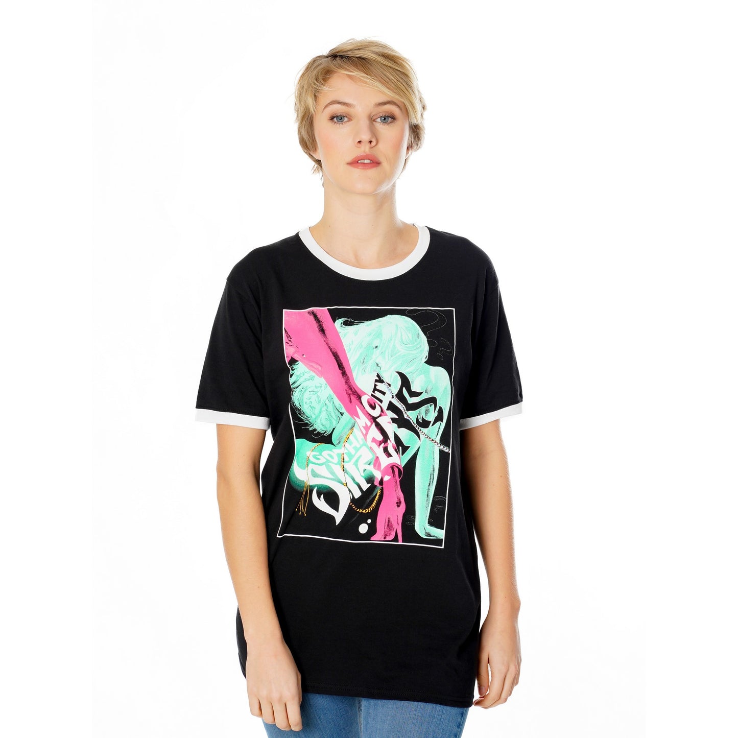 Black - Pack Shot - Gotham City Sirens Unisex Adult Mystery T-Shirt