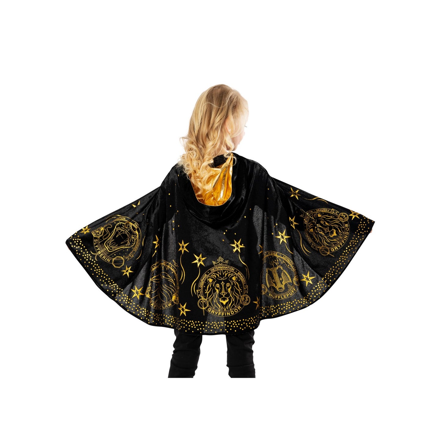 Black-Gold - Side - Harry Potter Childrens-Kids Hogwarts Houses Cape