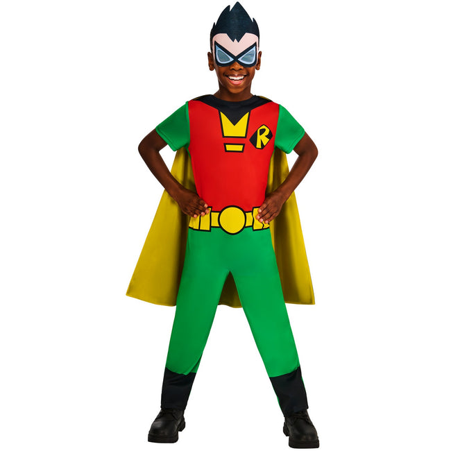 Green-Red-Yellow - Close up - Teen Titans Go Childrens-Kids Robin Costume