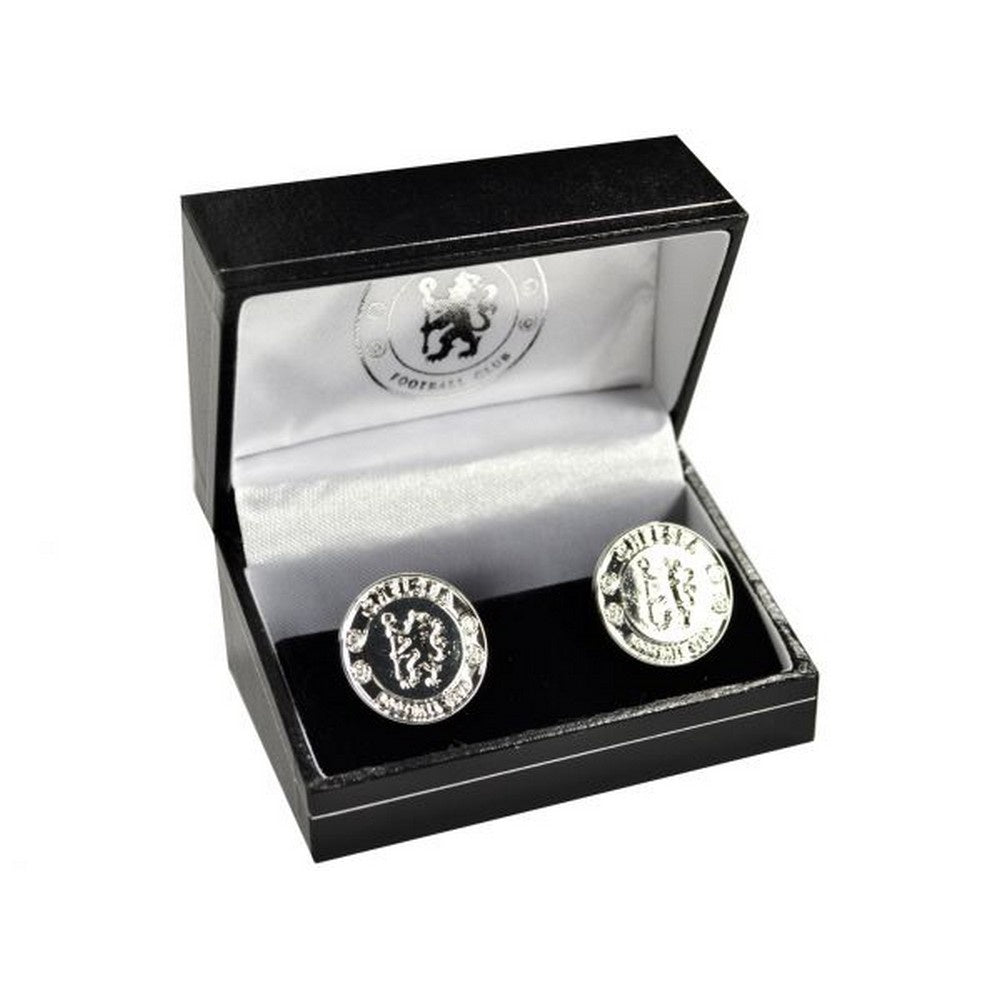 Silver - Back - Chelsea FC Crest Silver Plated Boxed Cufflinks