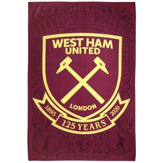 Claret Red-Yellow - Front - West Ham United FC 125 Years Fleece Blanket