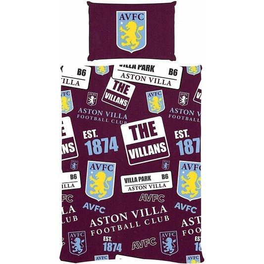 Burgundy-Yellow-White - Front - Aston Villa FC Patchwork Duvet Cover Set