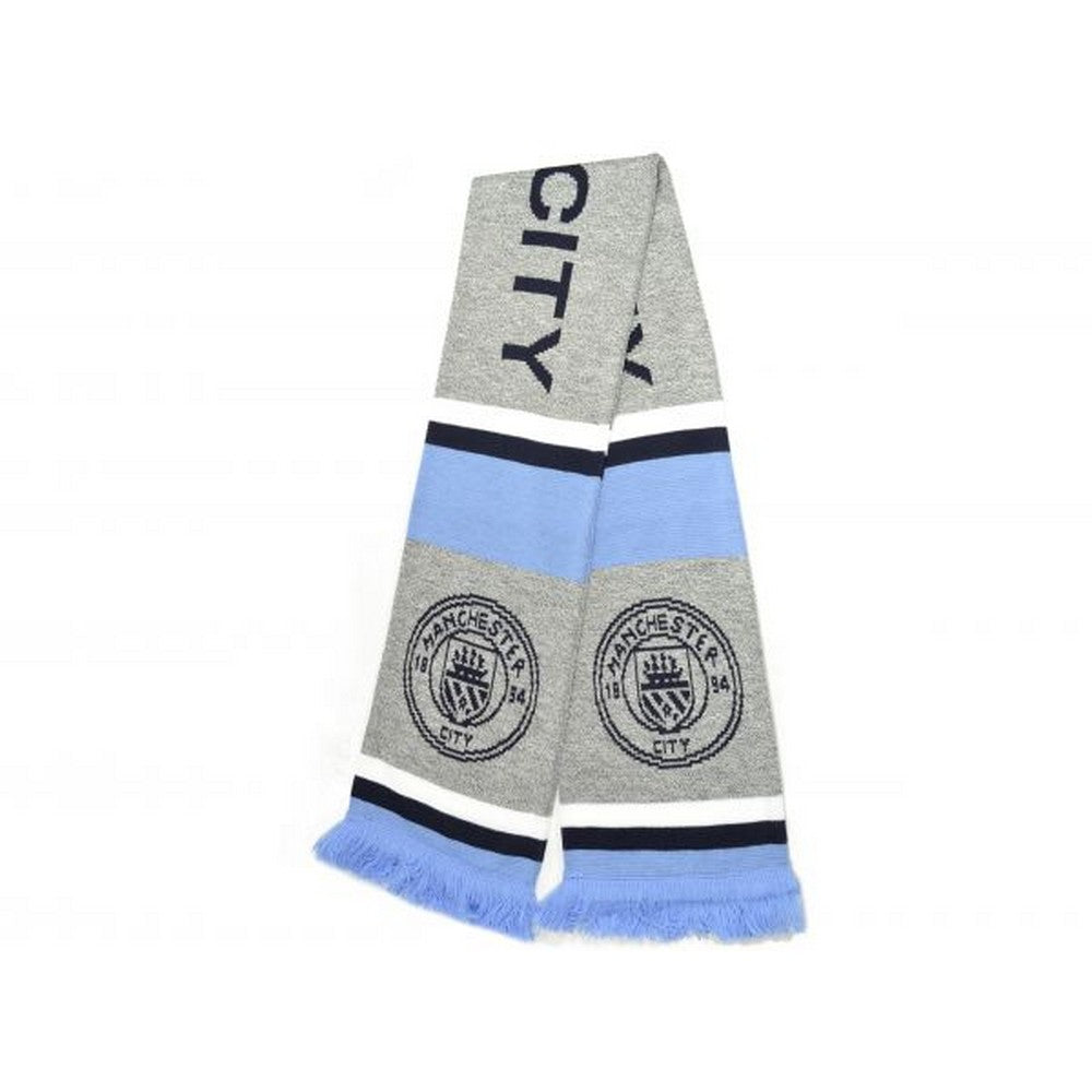 Grey-Blue-Black - Back - Manchester City FC Marl Jacquard Winter Scarf