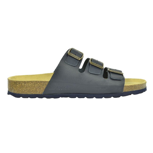 Navy - Back - Sanosan Womens-Ladies Lisbon Nappa Leather 3 Straps Sandals