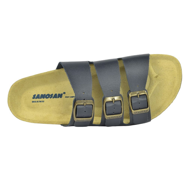 Navy - Lifestyle - Sanosan Womens-Ladies Lisbon Nappa Leather 3 Straps Sandals