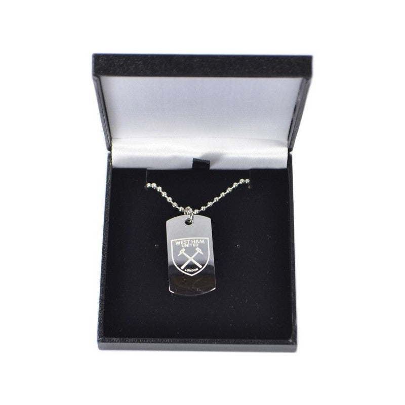 Silver-Black - Back - West Ham United FC Stainless Steel Engraved Crest Dog Tag And Chain