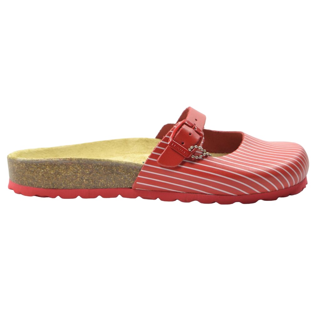 Red - Front - Sanosan Womens-Ladies Florencia Stripe Leather Sandals