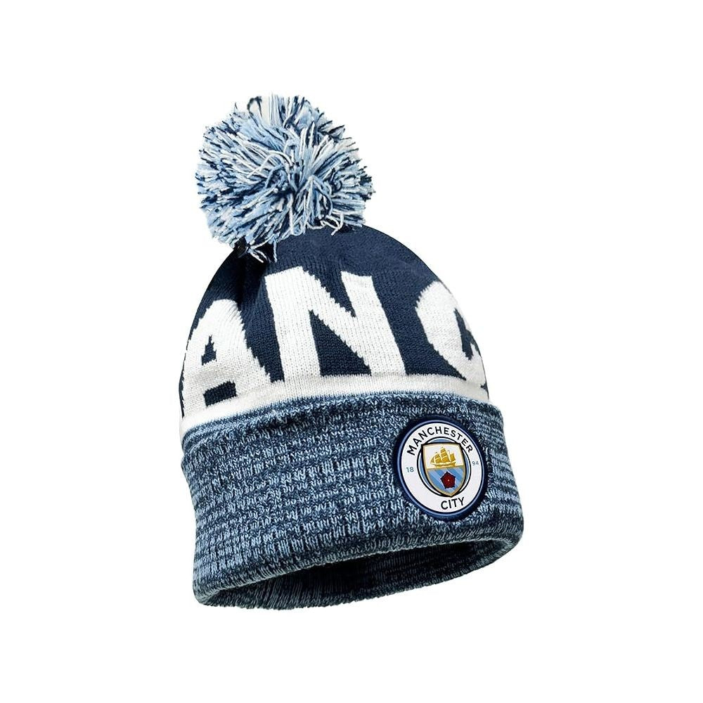 Navy-White - Back - Manchester City FC Premium 1509 Knitted Bobble Beanie