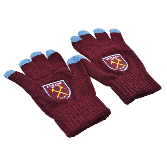 Burgundy-Blue - Front - West Ham United FC Unisex Adult Knitted Gloves