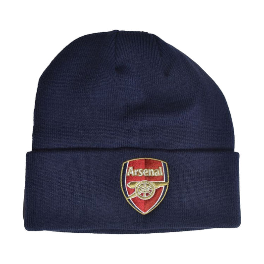 Navy - Front - Arsenal FC Crest Knitted Turn Up Beanie