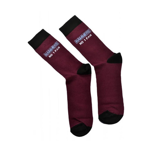 Black-Maroon - Front - West Ham United FC Unisex Adult You Irons Hammers No.1 Fan Socks