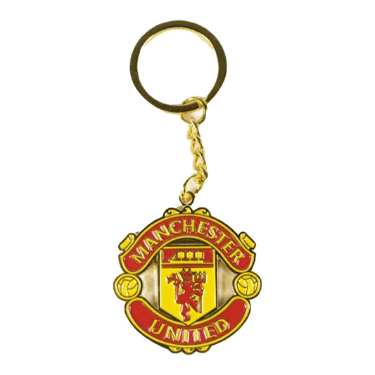 Red-Yellow-Silver - Front - Manchester United FC Crest Keyring And Badge Set