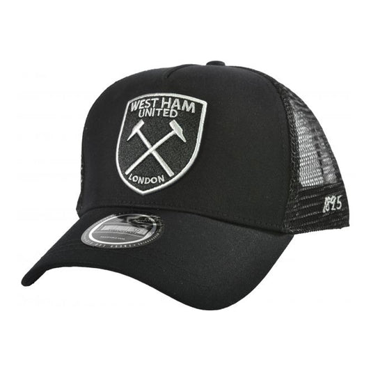 Black-White - Front - West Ham United FC Unisex Adult Mesh Snapback Trucker Cap
