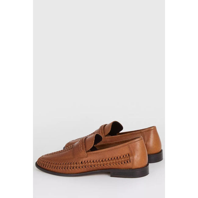 Brown - Back - Burton Mens Basket Leather Loafers