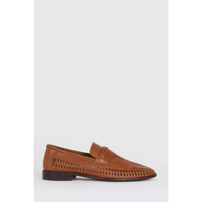 Brown - Side - Burton Mens Basket Leather Loafers