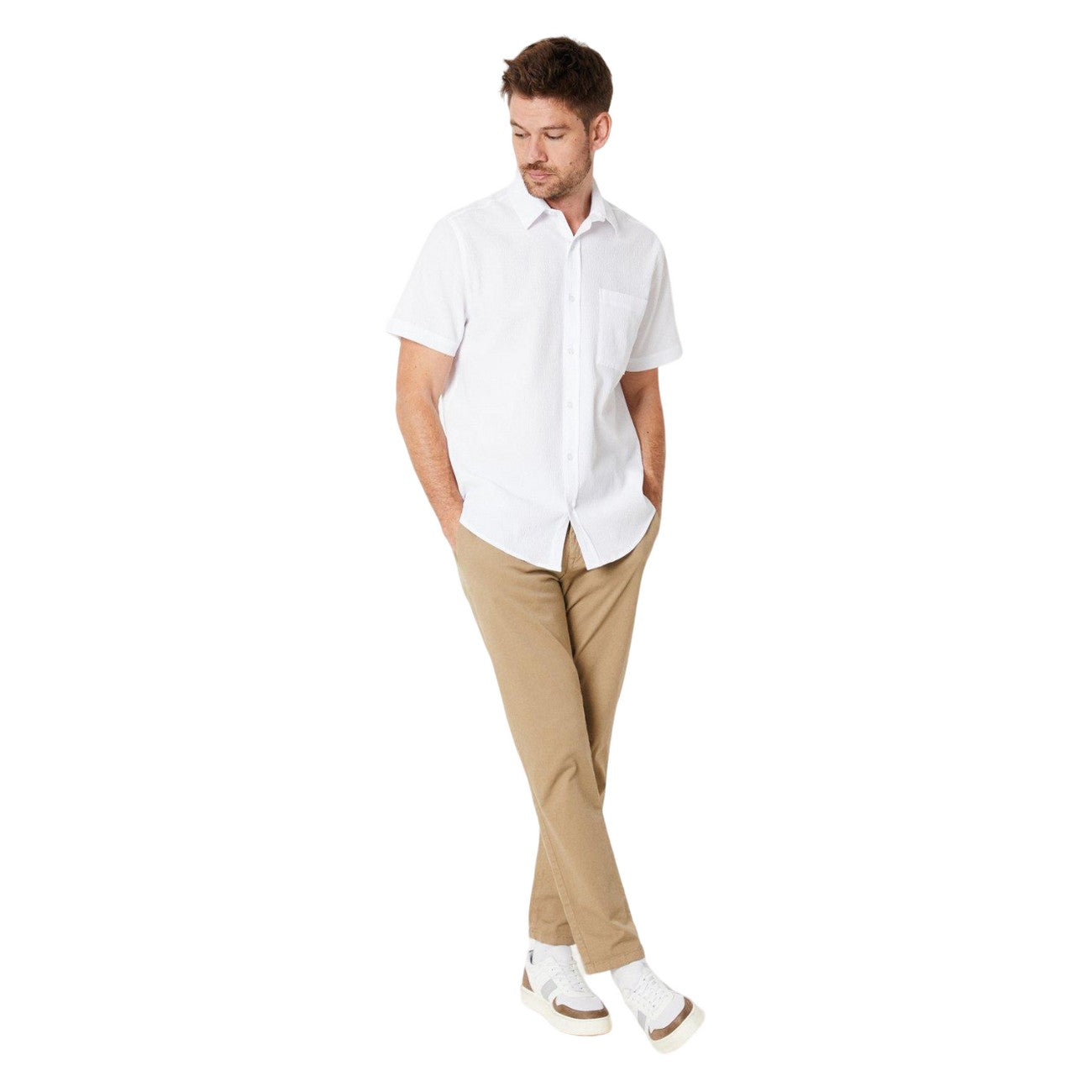 White - Lifestyle - Burton Mens Textured Crepe Slim Short-Sleeved Shirt
