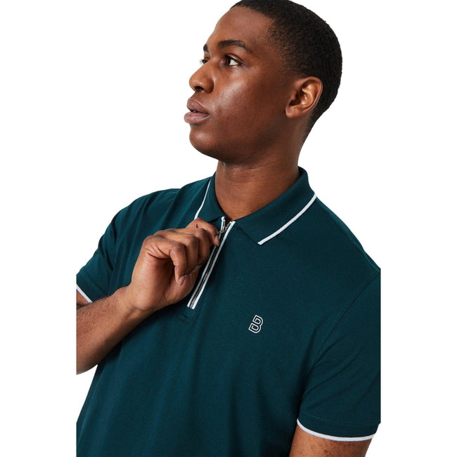 Dark Green - Side - Burton Mens Zip Neck Sports Polo Shirt