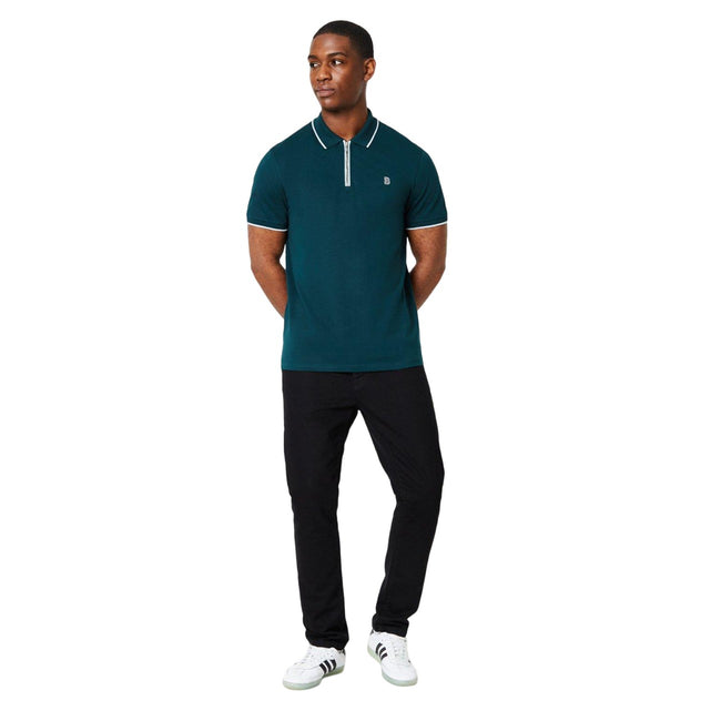 Dark Green - Lifestyle - Burton Mens Zip Neck Sports Polo Shirt