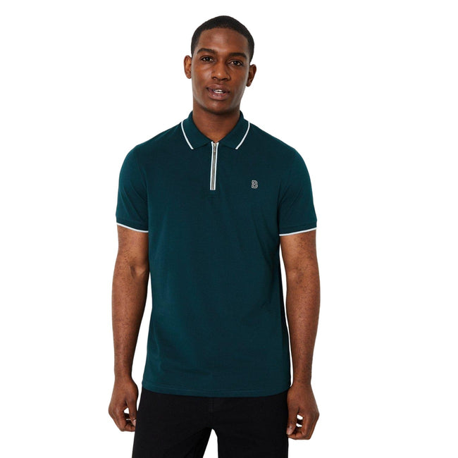 Dark Green - Front - Burton Mens Zip Neck Sports Polo Shirt
