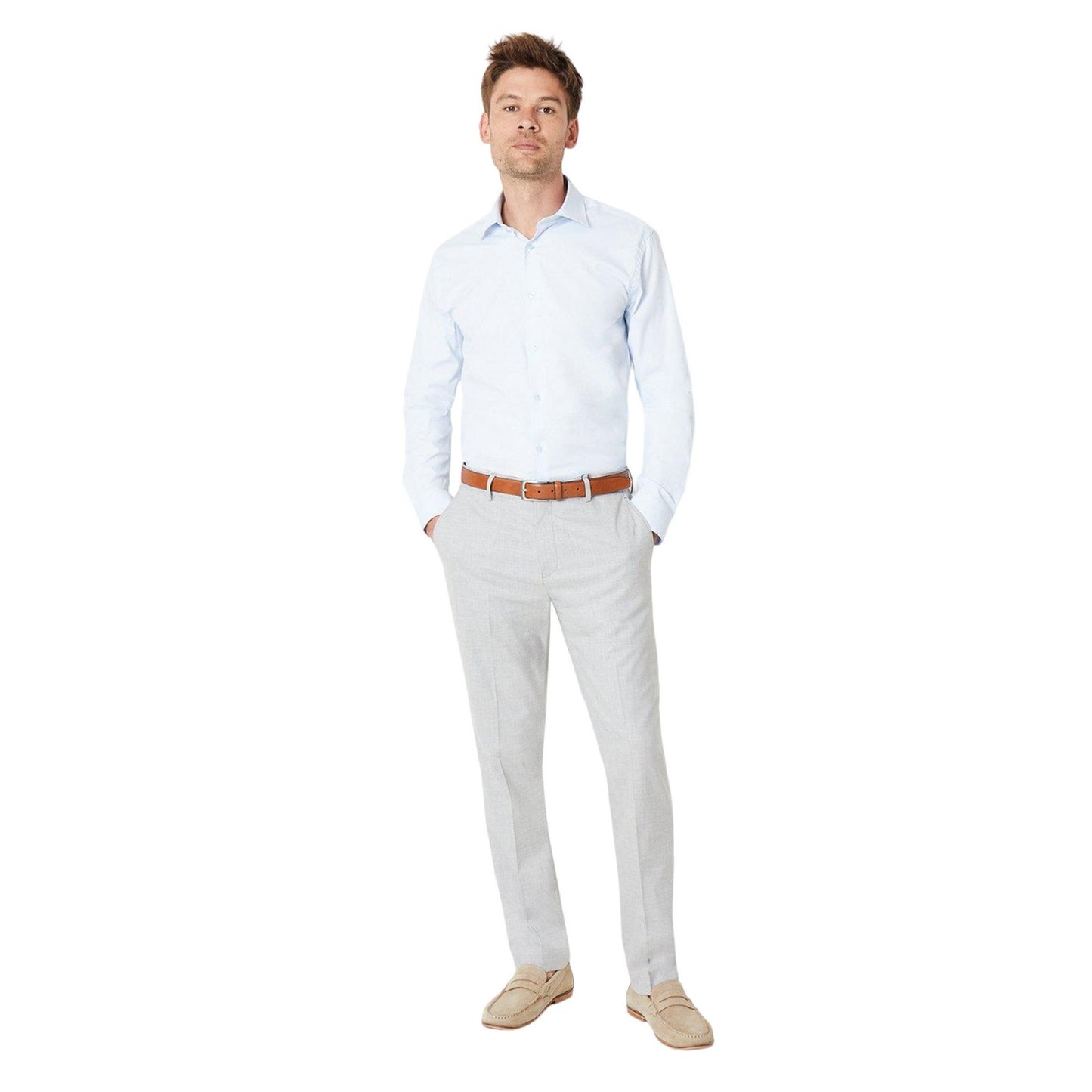 Light Blue - Side - Burton Mens Easy-Iron Slim Formal Shirt (Pack of 2)