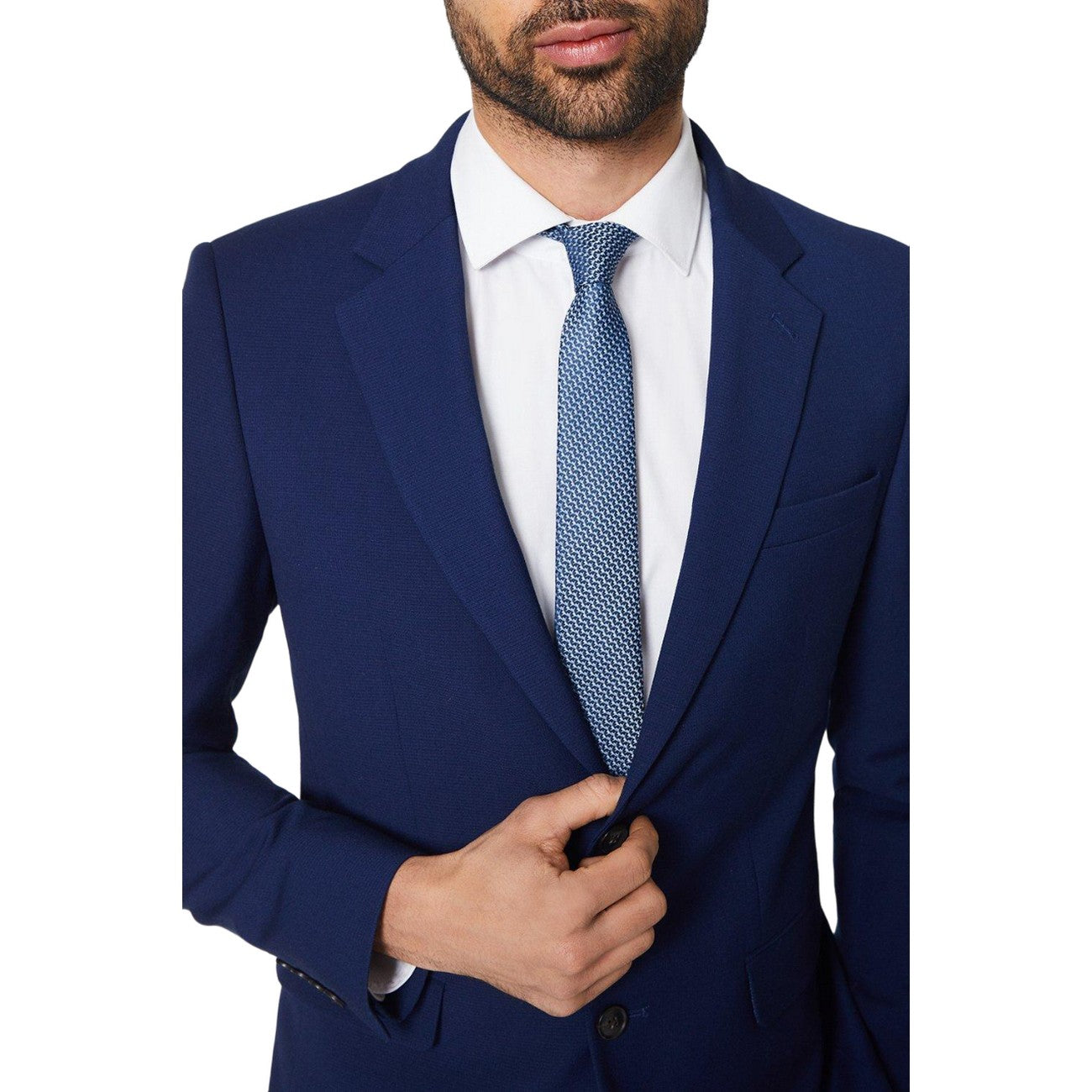 Blue - Side - Burton Mens Highlight Geometric Jacquard Tie