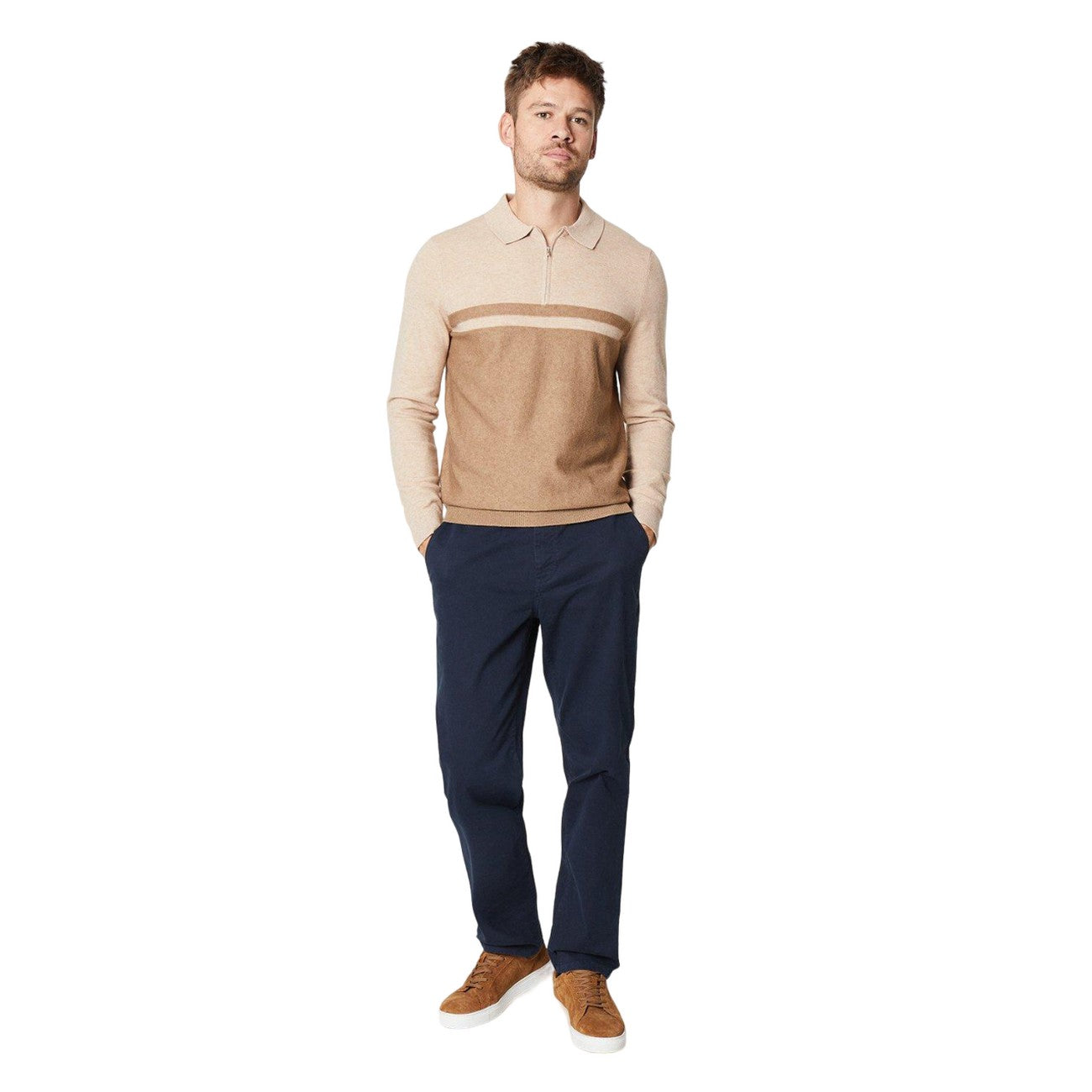 Neutral - Side - Burton Mens Colour Block Zip Neck Polo Shirt