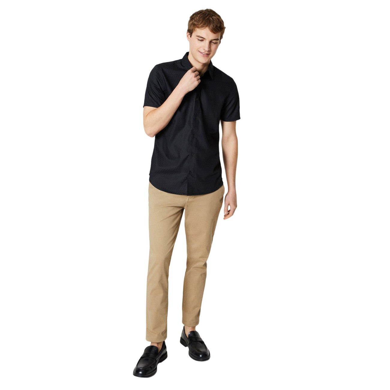 Black - Side - Burton Mens Diamond Jacquard Short-Sleeved Formal Shirt