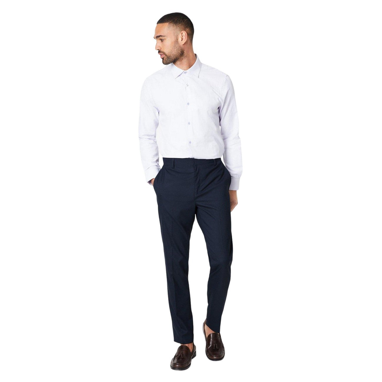 Lilac - Side - Burton Mens Fine Stripe Easy-Iron Slim Formal Shirt