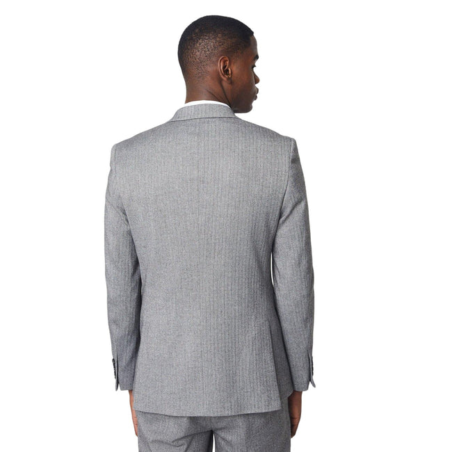 Grey - Back - Burton Mens Herringbone Double-Breasted Slim Suit Jacket