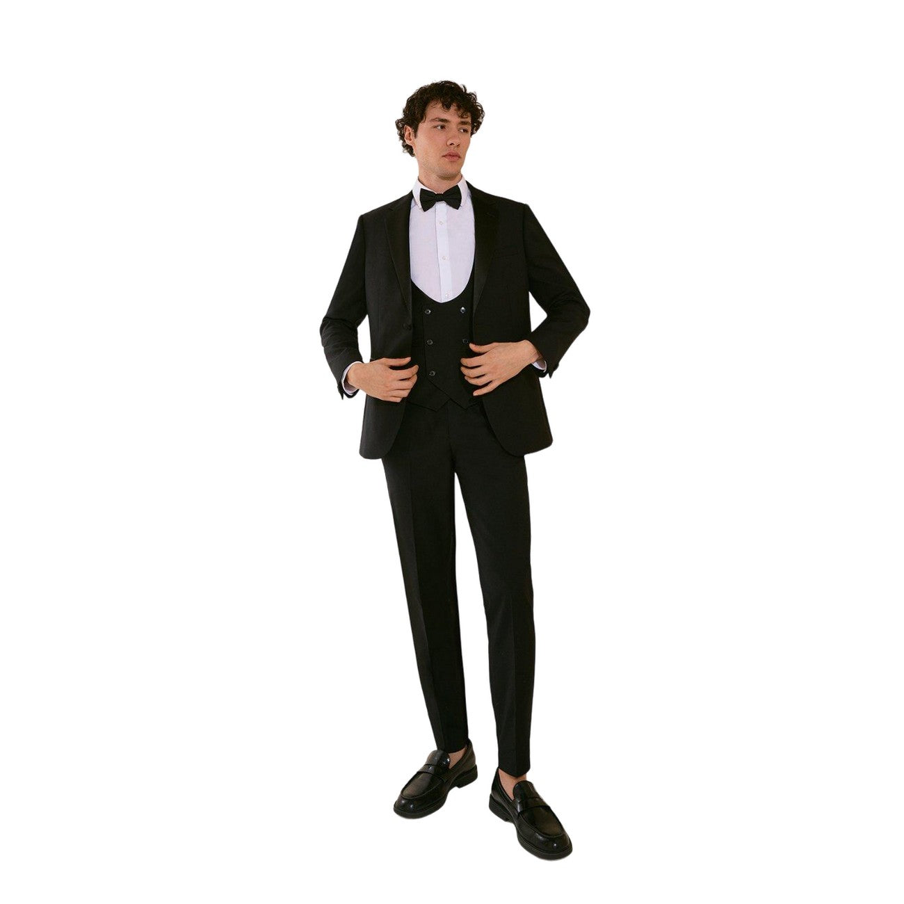 Black - Side - Burton Mens Slim Tuxedo Trousers