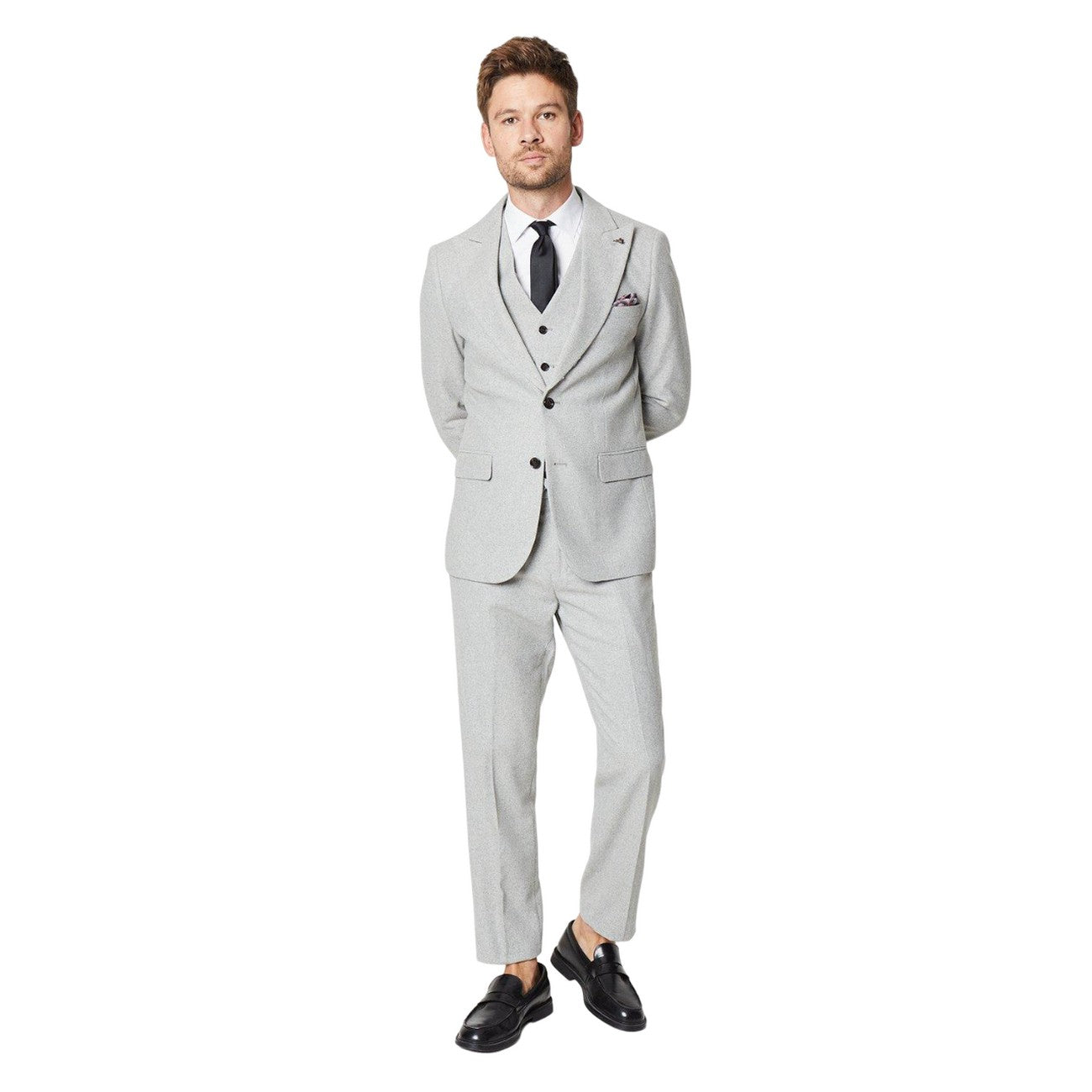 Grey - Side - Burton Mens Tweed Slim Suit Trousers