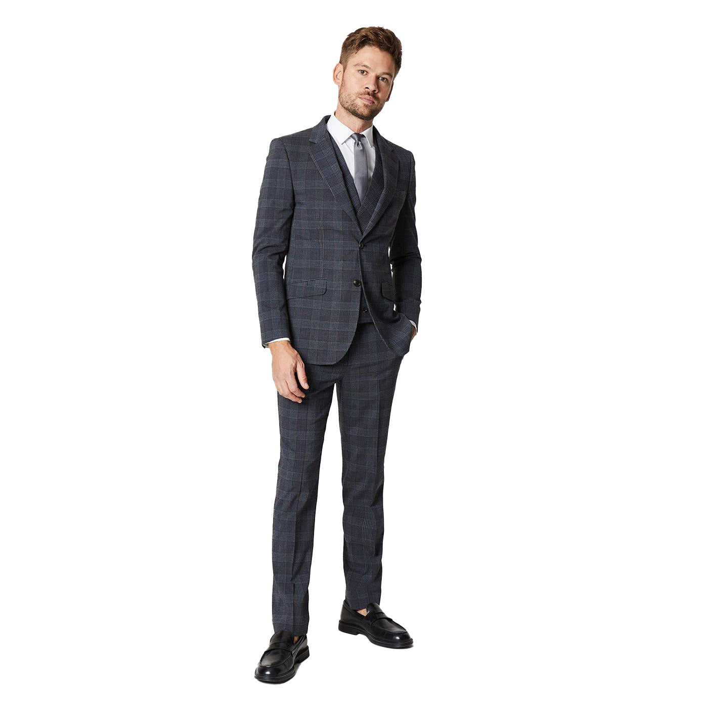 Burgundy - Lifestyle - Burton Mens Retro Check Slim Suit Trousers