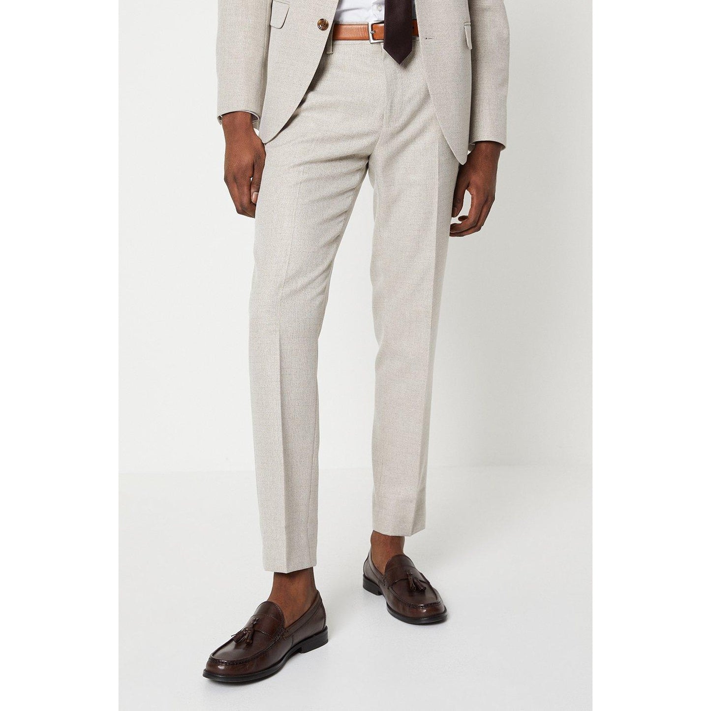 Neutral - Front - Burton Mens Semi Plain Slim Tailored Suit Trousers