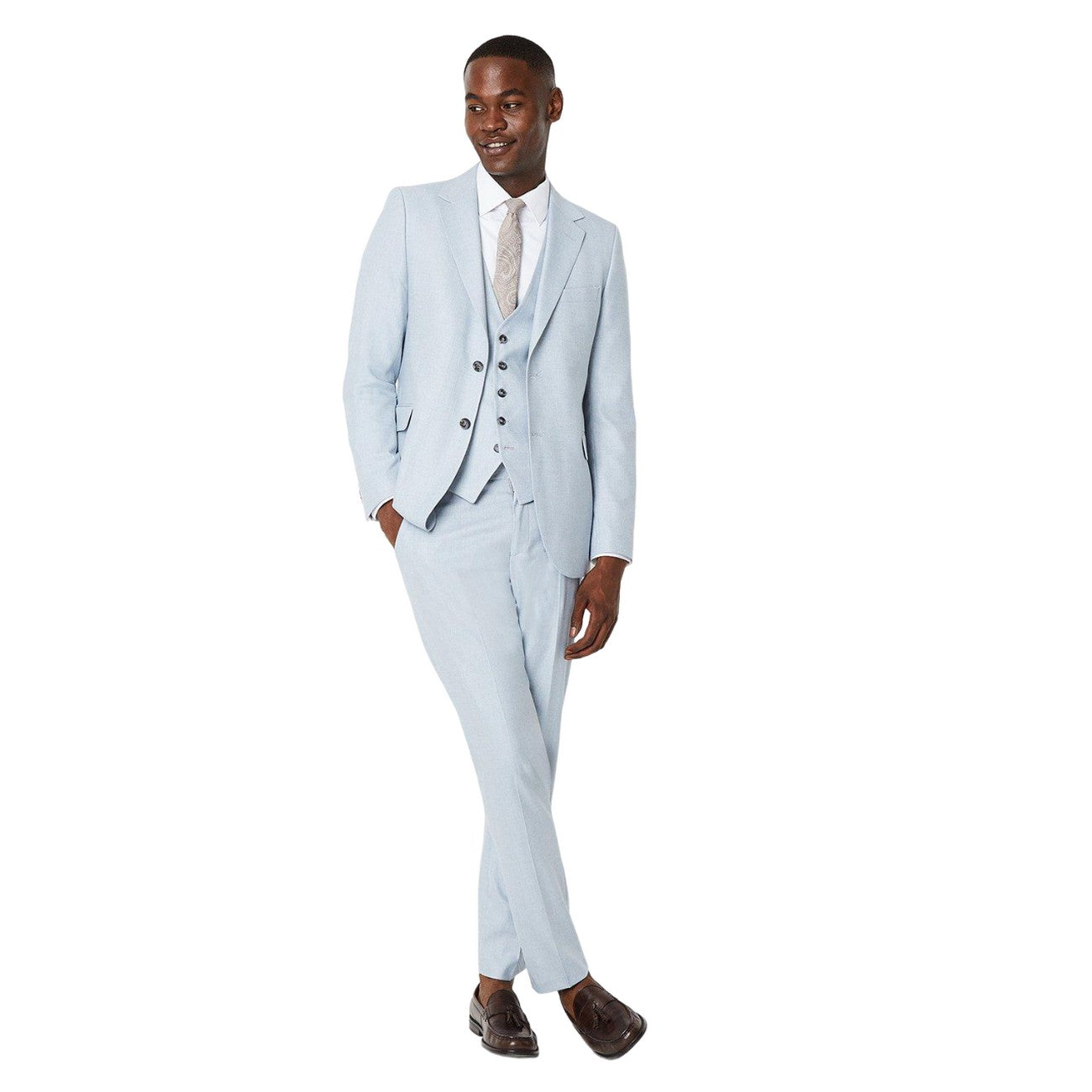 Light Blue - Side - Burton Mens Plain Slim Tailored Suit Trousers